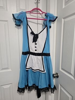 Blue and White Vintage-Style Maid Costume Dress